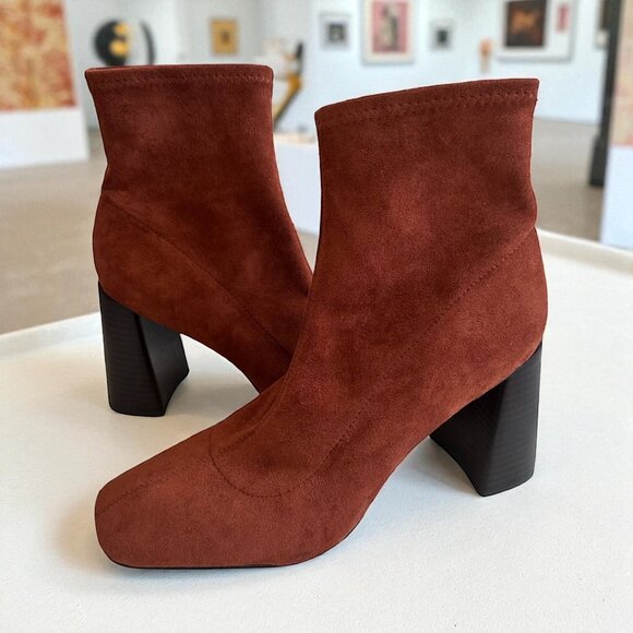 CHARLES DAVID Copper Block Heel Boots Size 9 - Picture 1 of 7